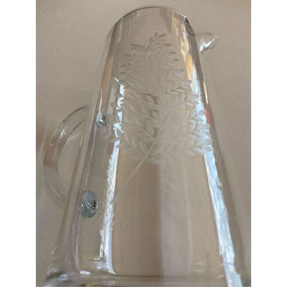 Vintage Cut Glass Fern Pattern Clear Glass 8 1/4”” Tall Pitcher - Picture 14 of 15